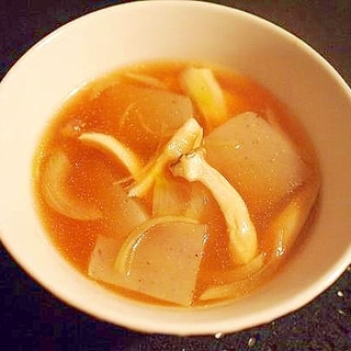 ヘルシ～☆エリンギ＆玉葱＆蒟蒻♪　味噌風味のスープ